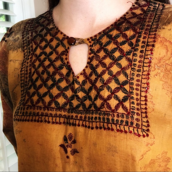 3 LEFT S-L Spring Boho Chic Beaded Embroidered Tunic Top - Picture 3 of 4